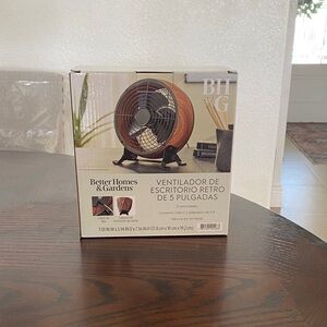 Better Homes And Gardens Retro Desk Fan in Wood Tone and Black